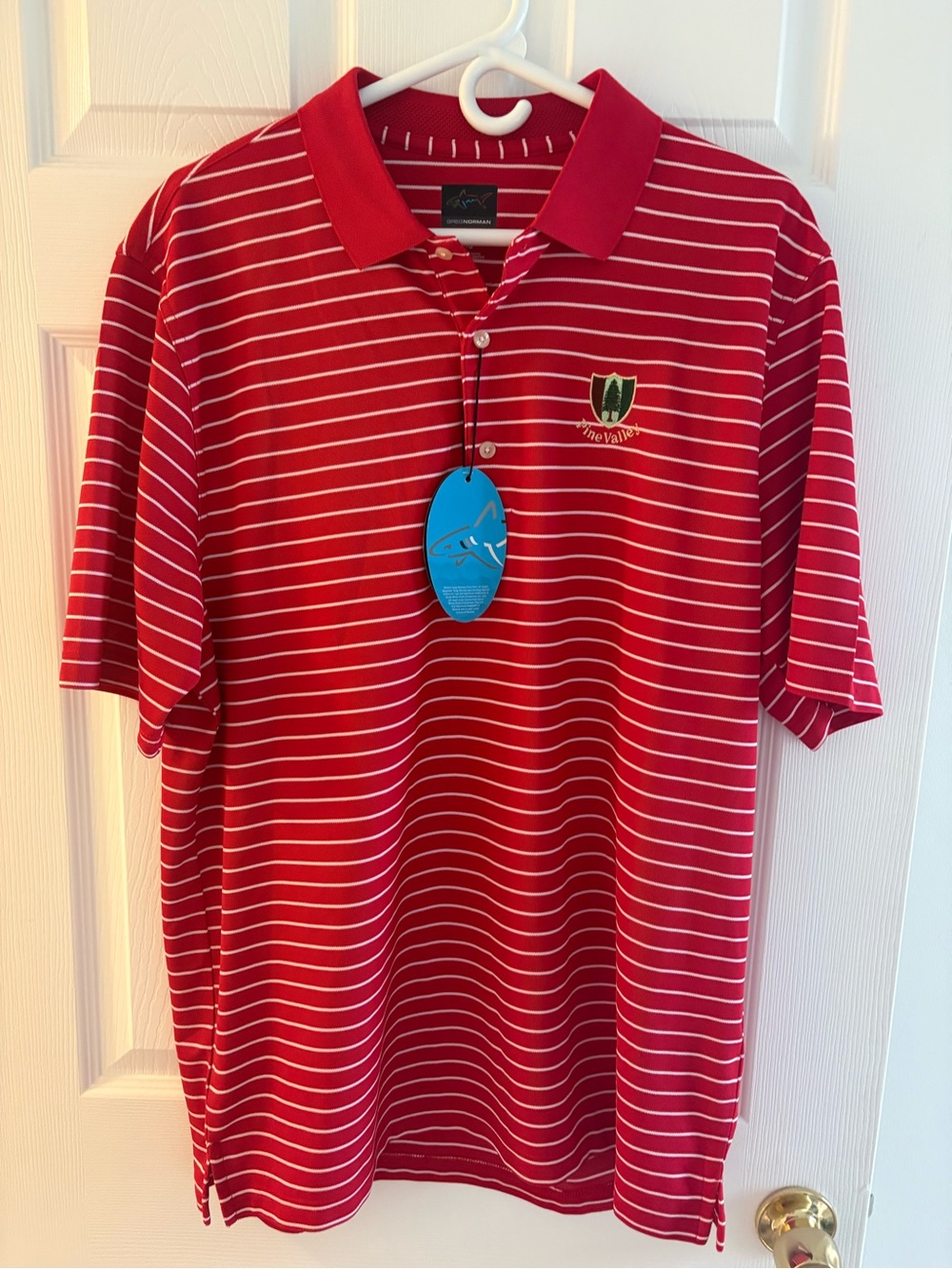 PINE VALLEY GOLF COURSE Greg Norman Collection Red and White Striped Polo NWT